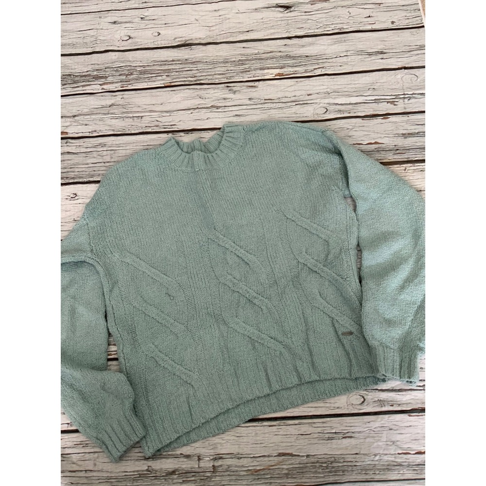 Hollister California Womens XS‎ Seafoam Green Cable Knit Chenille Sweater Top